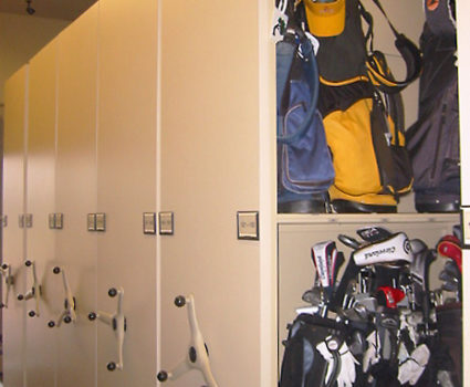 Golf bag storage on mobile storage system at country club -4