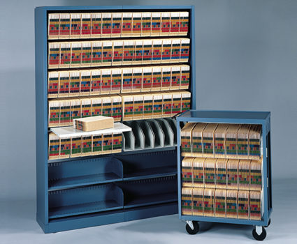 TAB Unit Spacefinder Databox shelving system features modular, highly configurable shelving units for a variety of media and applications.